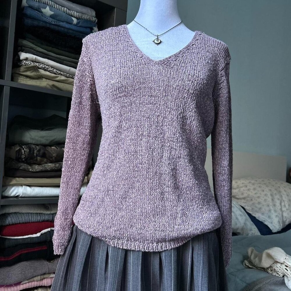 Vintage Easy spirit Purple Knit V Neck Sweater sz M